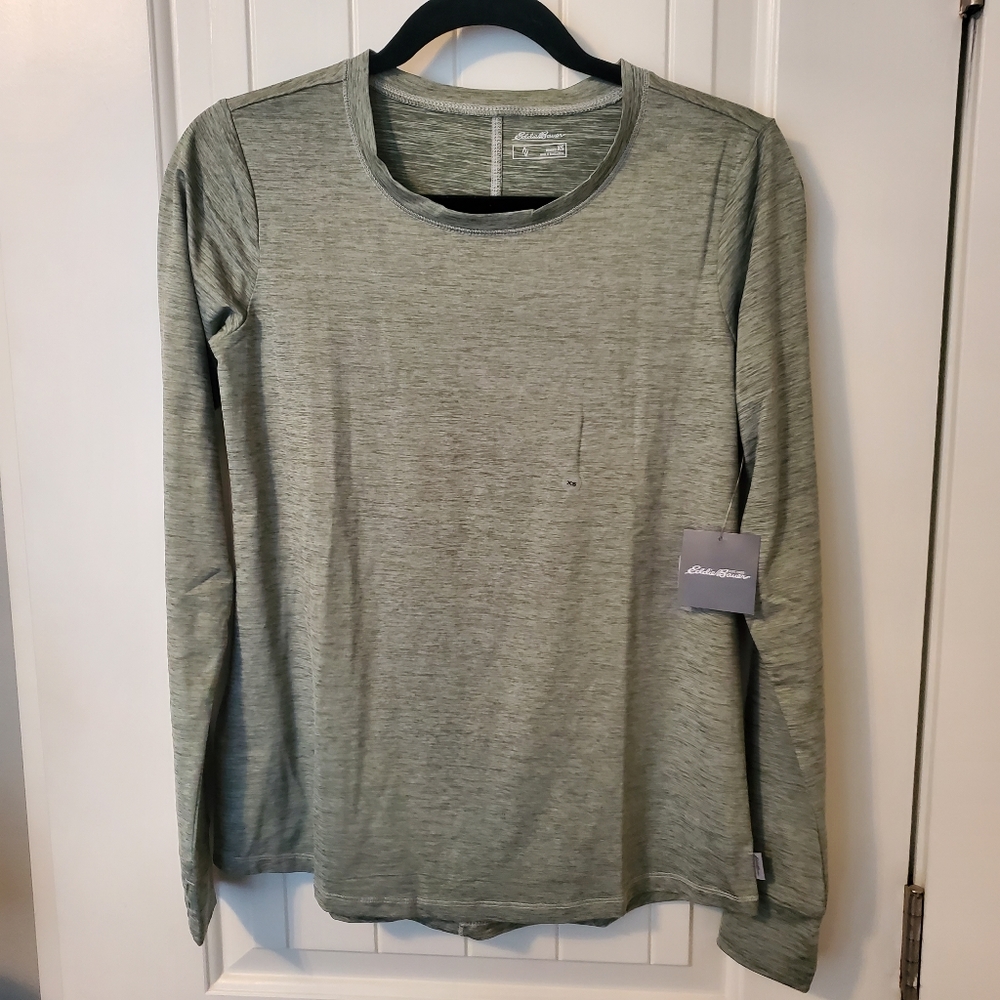 NWT Eddie Bauer xs long-sleeve, green shirt with thumbholes